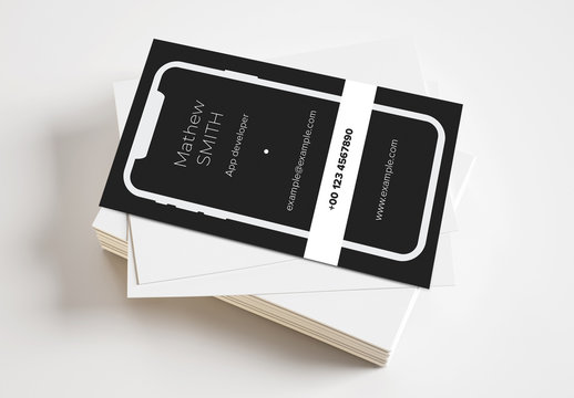 Dark Business Card Layout with Smartphone Graphic