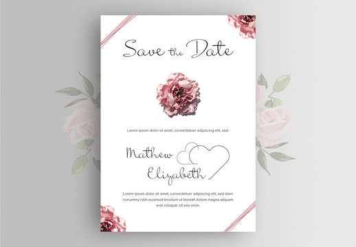 Wedding Invitation Layout with Pink Rose Photographs