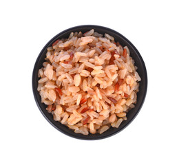 Rice brown in a bowl on background