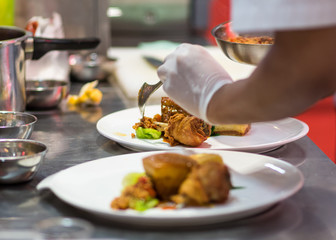 Chef preparing food in the kitchen, chef cooking