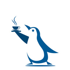 Penguin bring coffee. Vector illustration - Vector