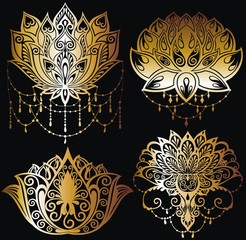 Lotus flowers silhouettes. Set of four vector illustrations