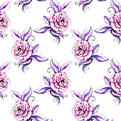 Retro pion flower seamless pattern, decorative graphic vintage flowers.