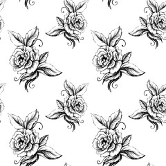 Retro pion flower pattern, decorative graphic flowers.
