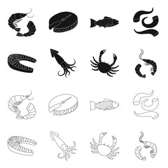 Isolated object of fresh and restaurant symbol. Set of fresh and marine vector icon for stock.