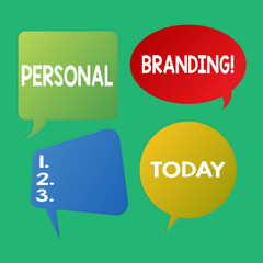 Word writing text Personal Branding. Business photo showcasing practice of showing marketing themselves and their careers Blank Speech Bubble Sticker in Different Shapes and Color for Multiple Chat