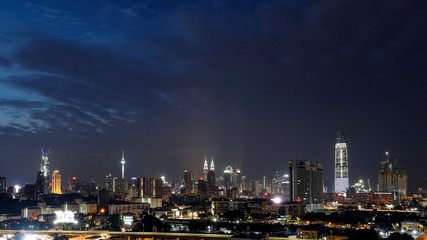 View of Kuala Lumpur Skyline from top of a building KL tower KLCC Tun Razak Exchange TRX