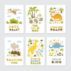 Dinosaurs greeting cards Dinosaurs greeting cards big vector collection set