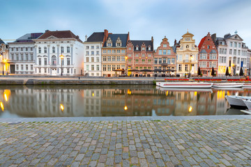 Ghent. Old houses on the city waterfront in the historic part of the city.