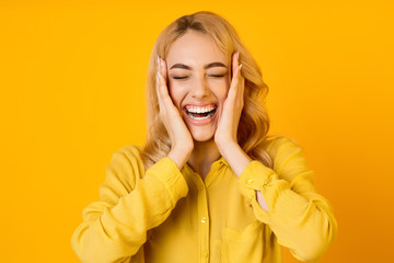 Happy Lifestyle. Carefree Woman Laughing Out, Feeling Lucky