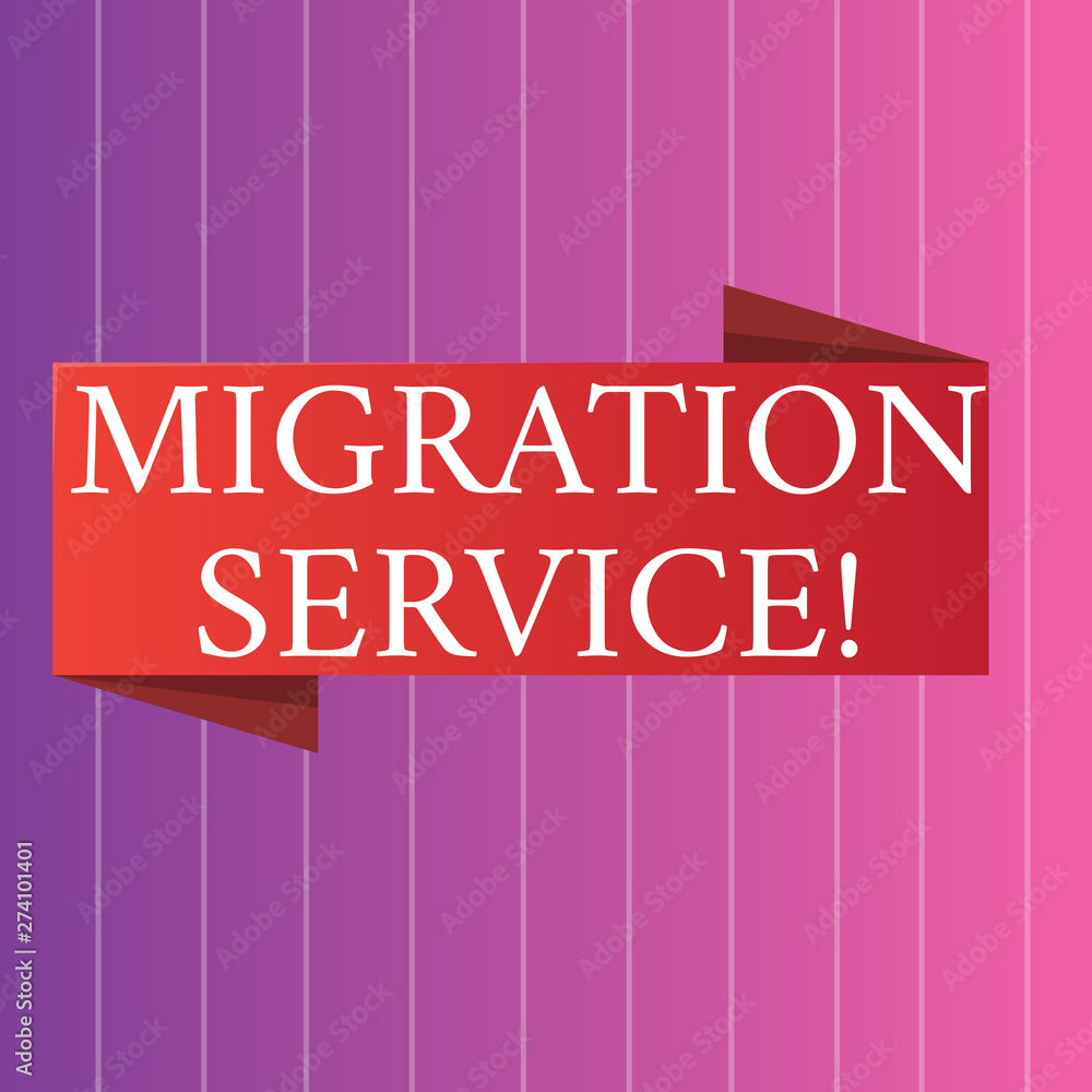 Poster word writing text migration service. business photo showcasing shift different cloud vendors without