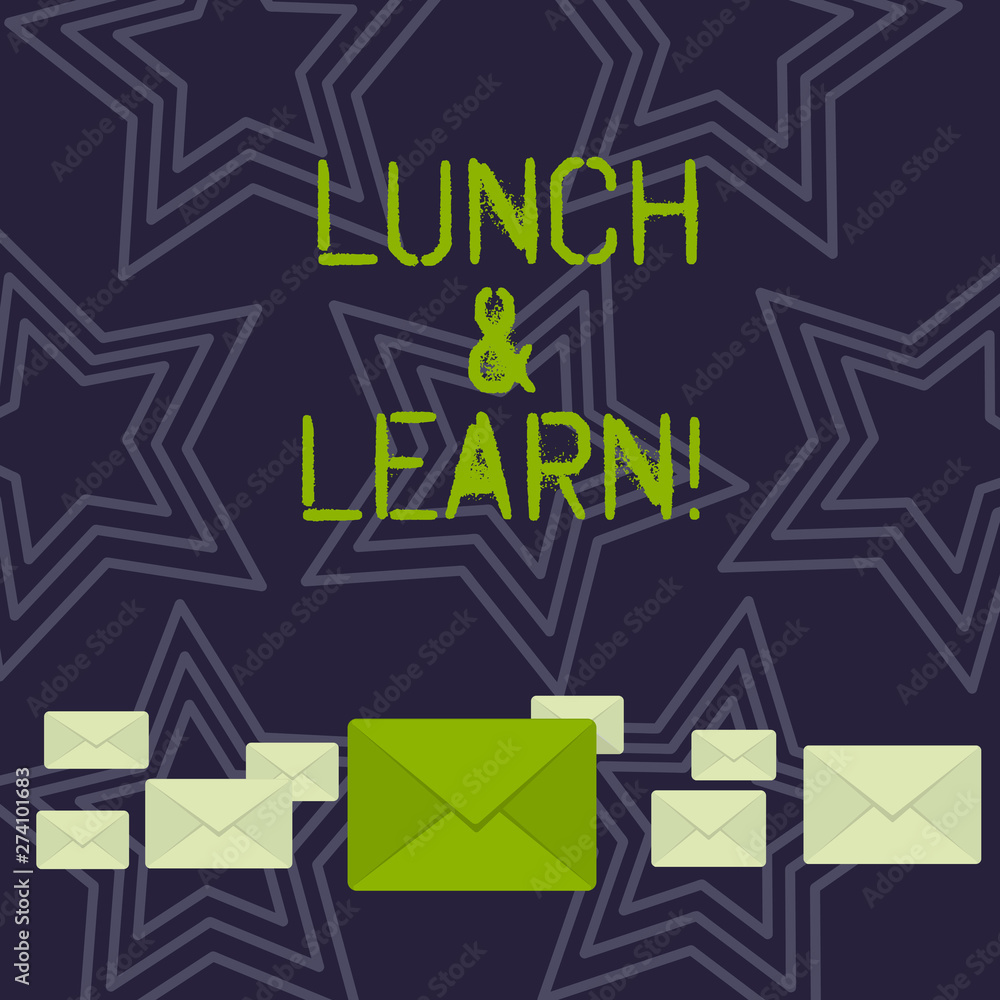 Poster handwriting text lunch and learn. conceptual photo defiend as seminar offered during free lunch to t