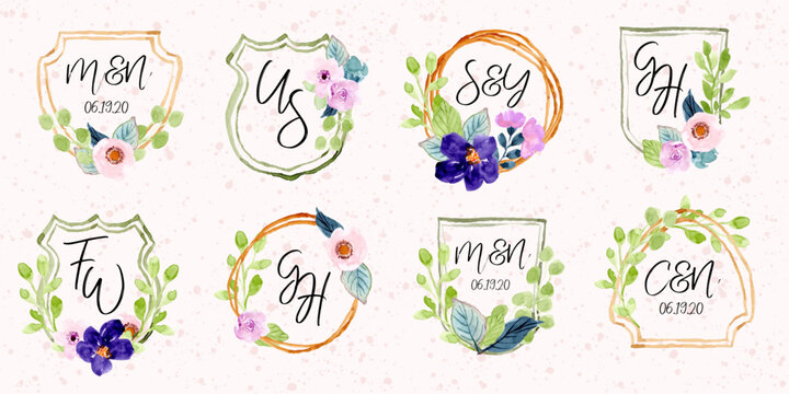 floral monogram watercolor badge