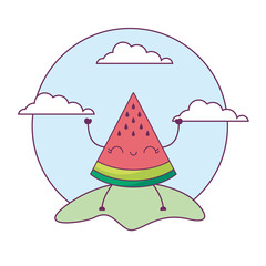 strawberry fruit kawaii in landscape
