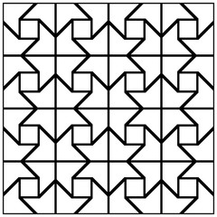 Seamless monochrome vector graphic of squares and eight pointed star