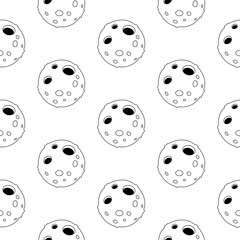 Cute cartoon moon pattern with cheerful moon. Funny vector black and white moon pattern. Seamless monochrome doodle moon pattern for textile, wallpapers, wrapping paper, cards and web. 