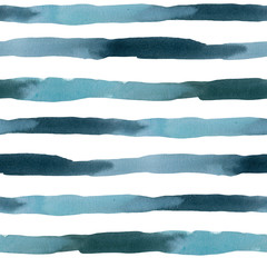 Watercolor seamless pattern with dark horizontal stripes. Hand painted sea or ocean abstract texture isolated on white background. Aquatic illustration for design, print or background.