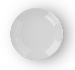 top view white plate isolated on white background