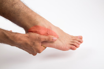 male ankle sprain white background
