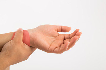 wrist pain on white and isolated background