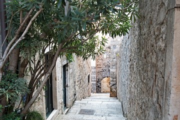 Fototapeta na wymiar Descending steps in Dubrovnik Old Town, Croatia.