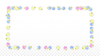 Vector Realistic Colorful Petals Falling on Transparent Background.  Spring Romantic Flowers Illustration. Flying Petals. Sakura Spa Design. Blossom Confetti. Design Elements for Wedding Decoration.