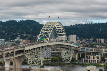 Rare view of the Fremont Bridge in Portland Oregon