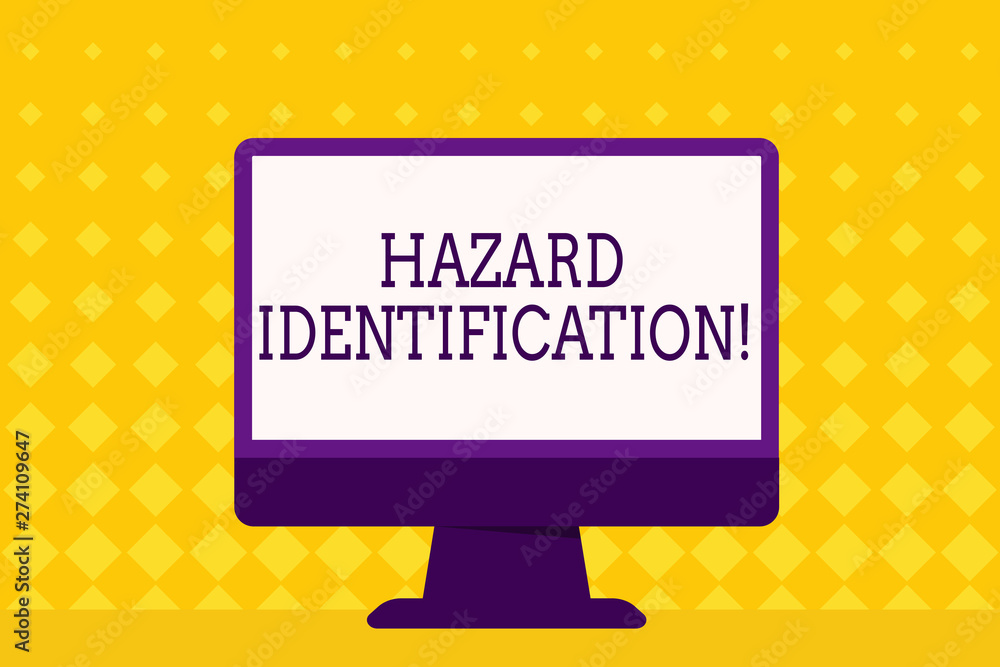 Poster text sign showing hazard identification. business photo showcasing process used to identify hazards 