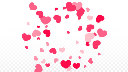 Hearts Confetti Falling Background. St. Valentine's Day pattern. Romantic Scattered Hearts Design Element. Love. Sweet Moment. Gift. Cute Element of Design for Sales or Celebration.