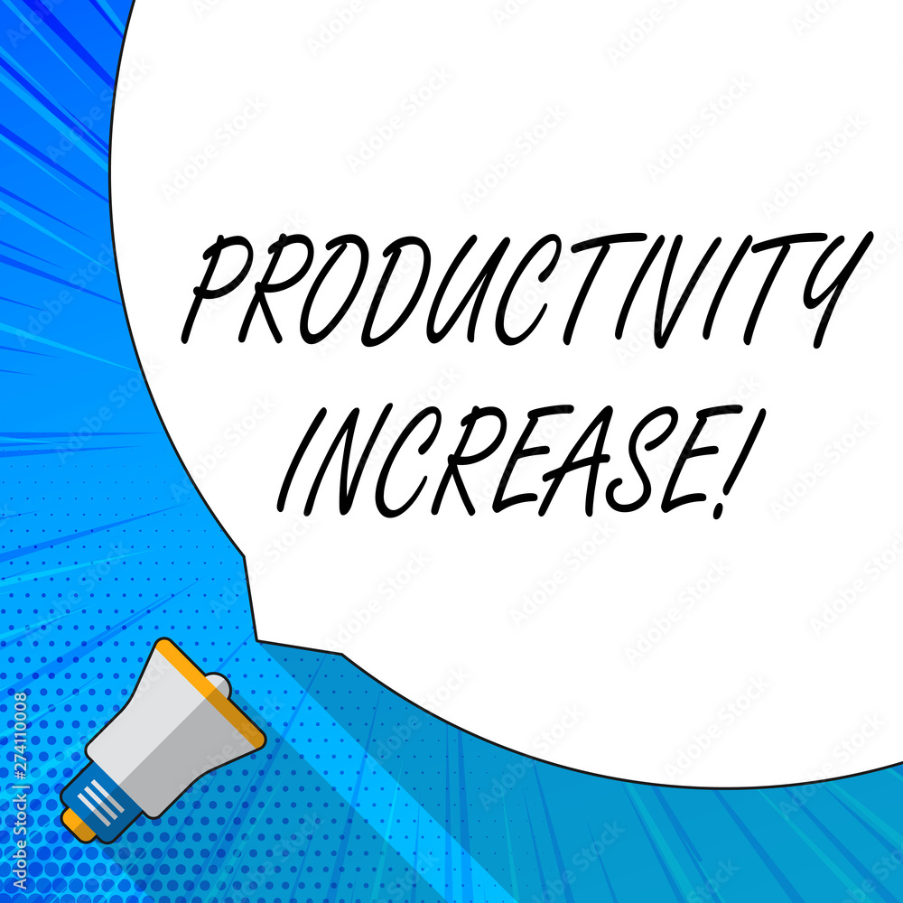 Poster writing note showing productivity increase. business concept for labor productivity growth more outp