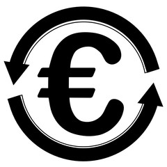 Euro icon in round circle broken with arrows to denote money circulation or distribution.