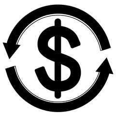 Dollar icon in round circle broken with arrows to denote money circulation or distribution.