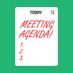 Handwriting text Meeting Agenda. Conceptual photo list items that participants hope to accomplish at meetings Search Bar with Magnifying Glass Icon photo on Blank Vertical White Screen