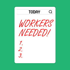 Handwriting text Workers Needed. Conceptual photo Someone who is employed by agency work another company Search Bar with Magnifying Glass Icon photo on Blank Vertical White Screen