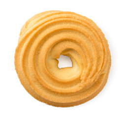Butter cookies closeup on a white background. The view of the top.