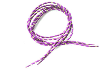 A pair of violet-yellow shoelaces isolated on a white background..