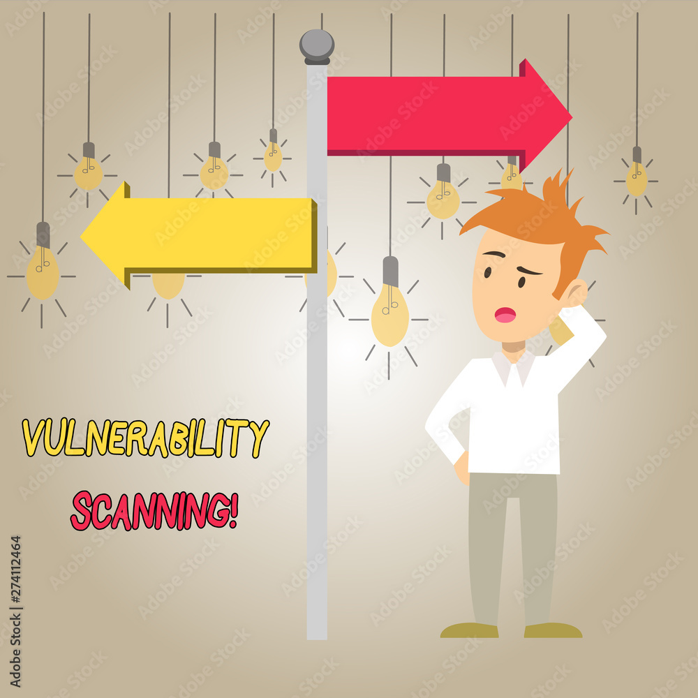 Poster word writing text vulnerability scanning. business photo showcasing check of the potential points of