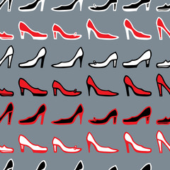 Seamless background of various female shoes