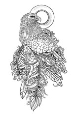 Stylized bird of prey with Dream Catcher in Feathers