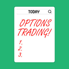 Handwriting text Options Trading. Conceptual photo seller gives buyer right but not obligation buy sell shares Search Bar with Magnifying Glass Icon photo on Blank Vertical White Screen