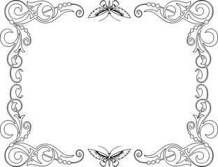 Vector decorative frame from tendrils and butterflies