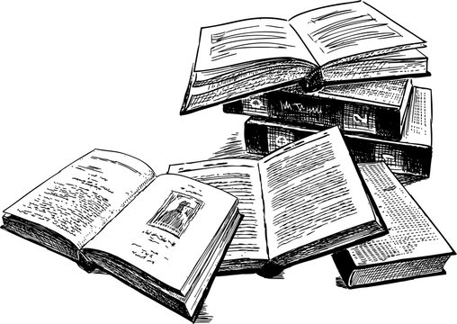 Vector drawing of a set of old printed books