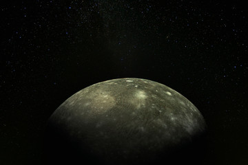 Jupiter Moon callisto and stars above.  Elements of this image furnished by NASA. © elen31