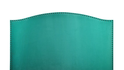 Green soft velvet bed headboard isolated on white