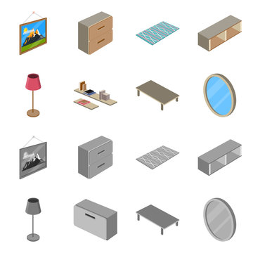 Isolated object of bedroom and room sign. Collection of bedroom and furniture vector icon for stock.