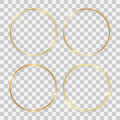 Set of four gold shiny round frames 