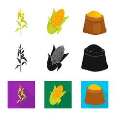 Vector design of cornfield and vegetable symbol. Set of cornfield and vegetarian stock vector illustration.
