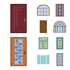 Vector design of door and front logo. Set of door and wooden vector icon for stock.