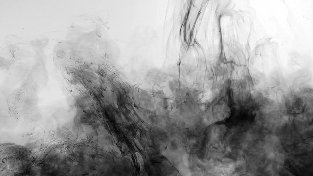 Black ink flowing in water. Abstract fluid paint motion. Pollution and poison spreading