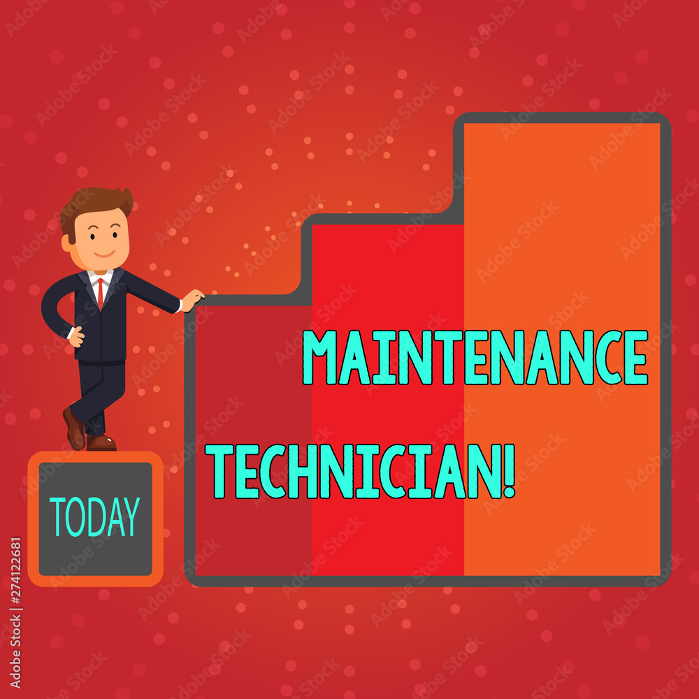 Poster writing note showing maintenance technician. business concept for troubleshoot and maintain producti